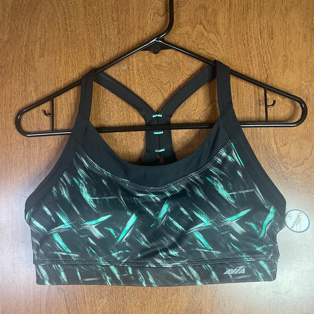 AVIA Yoga Sports Bra Estilo Black Green Removable Pads  Sz Med NEW NWT